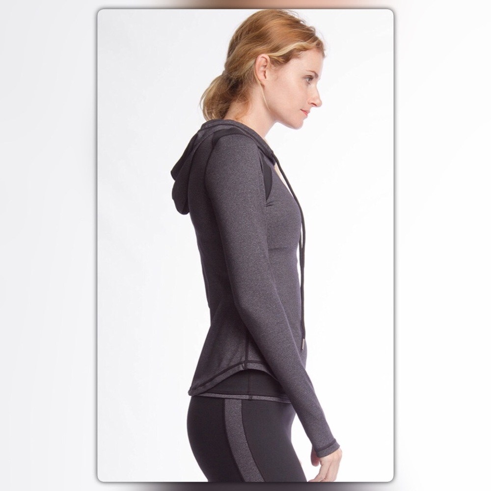 Gray and Black Color Block Workout Hoodie - Picture 3 of 4